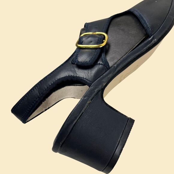 70s/80s Corelli blue leather sandals, size 6.5M womens navy blue slingback heels main image 6